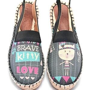 Neef Brave Kitty Love Espadrille Sling Platforms - New In Box - Size 37 (US 7)